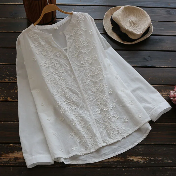 Литература нарядной вышивкой в виде цветов Блуза с цветочным принтом женские