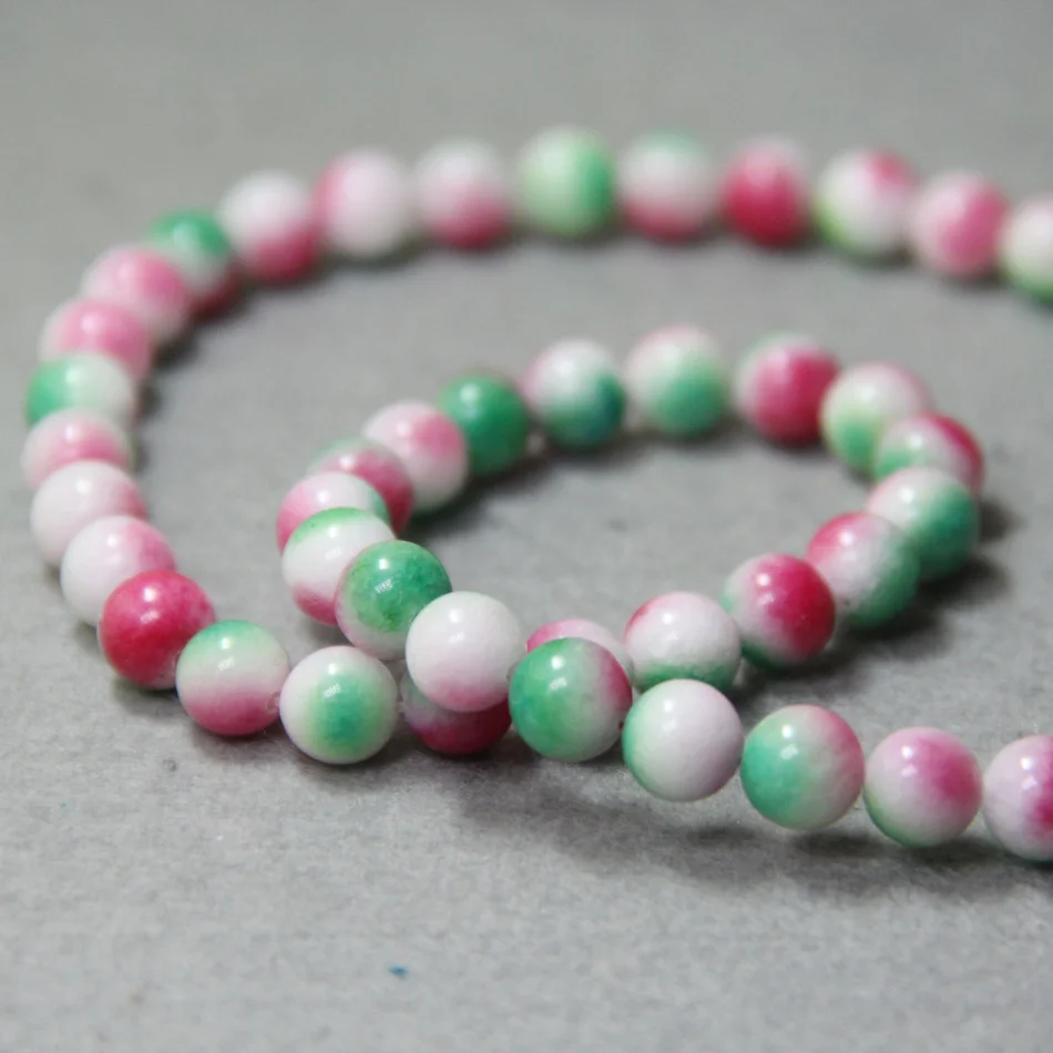 (Мин. Order1)8 мм мода многоцветный красный и белый халсидон Сделай Сам круглые бусины камни 15 