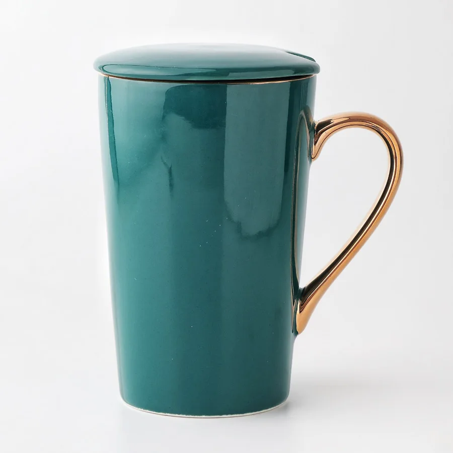Mug C-Green MUZITY, элегантный набор керамических кофейных чашек, фарфоровая чашка с золотым краем и блюдце с 304, ложка из нержавеющей стали, керамические кружки - Цвет: Mug C-Green
