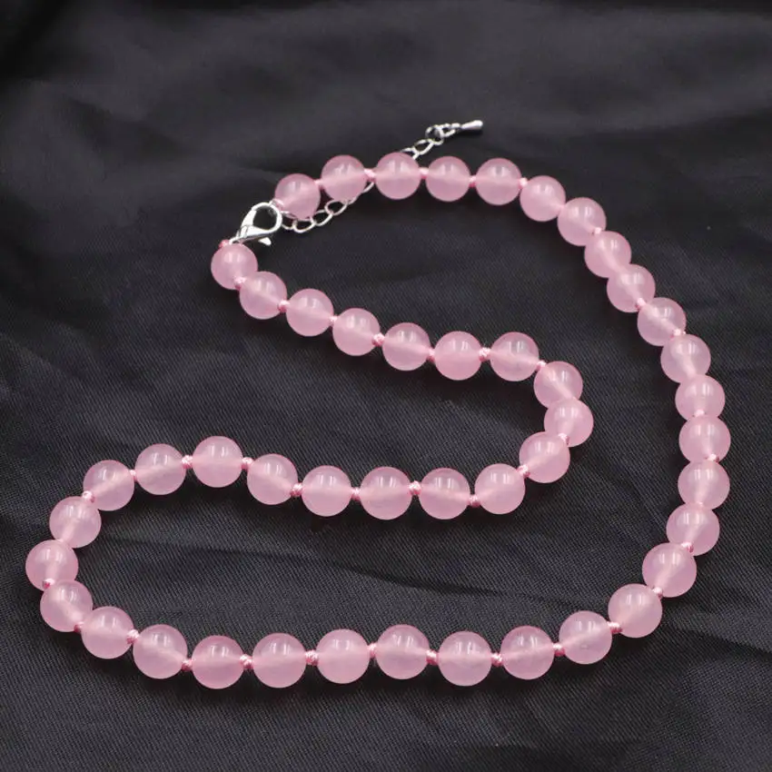 Pink Crystal Round Beads Necklace Natural Jades Stone Elf on The Shelf Short Chain Necklaces for Women Grace Jewelry 18" A780