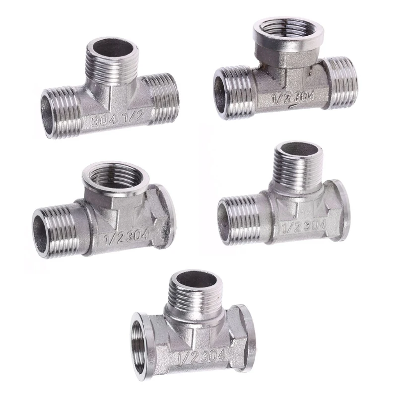 

G1/2" Tee 3 Way Plumping Pipe Fittings Stainless Steel T type Threaded Valve