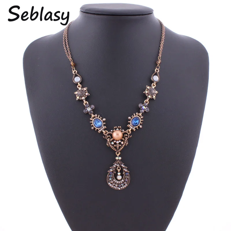 Seblasy Винтаж Роскошные богемные готический дворец Кристалл капли воды колье с