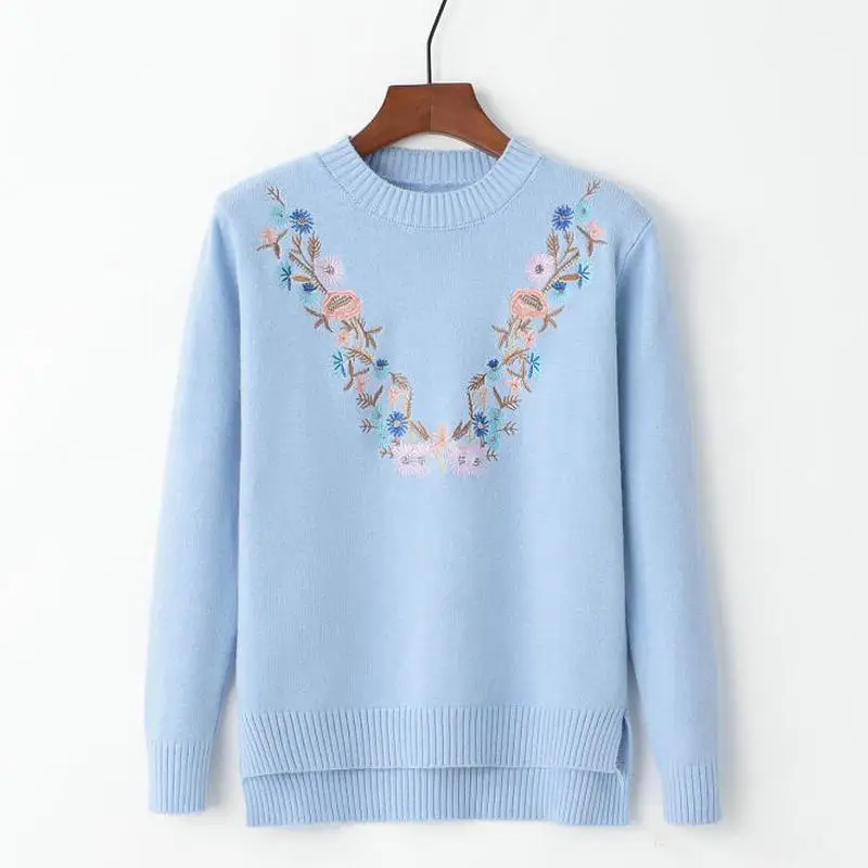 toppies 2020 Pull Femme Women Floral Embroidery Sweater O-neck Long Sleeves Knit Jumper Jerseys 9 Colors Soft Pullover | Женская одежда