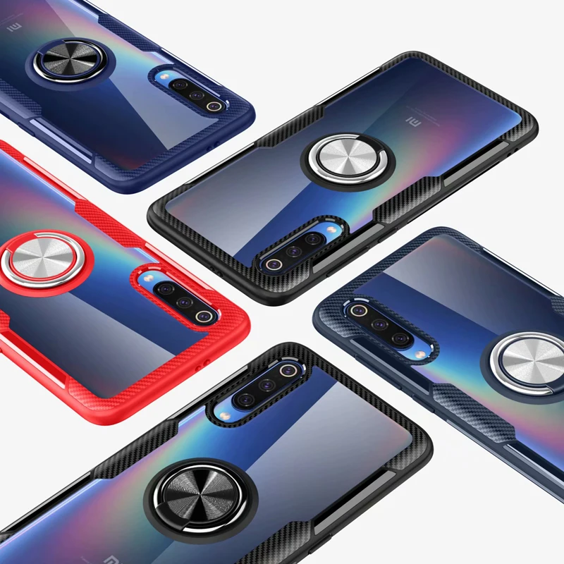 Чехол MI 9 для Xiaomi чехол Роскошный прозрачный ПК + углеродное волокно полное