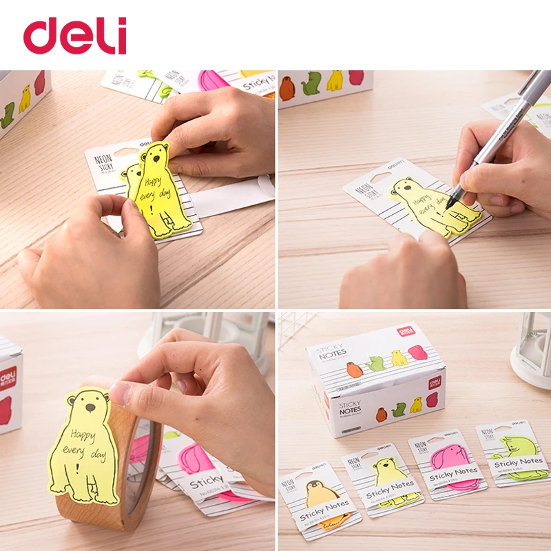 Школьные канцелярские принадлежности Deli creative 4 цвета в форме животных липкие