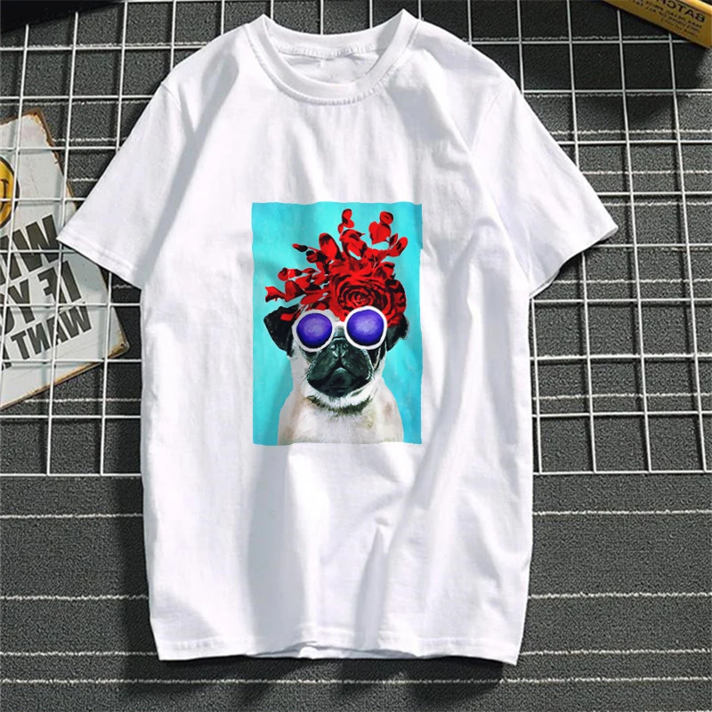 Цветочная футболка с рисунком собаки Tumblr Женская хлопковая Футболка Harajuku