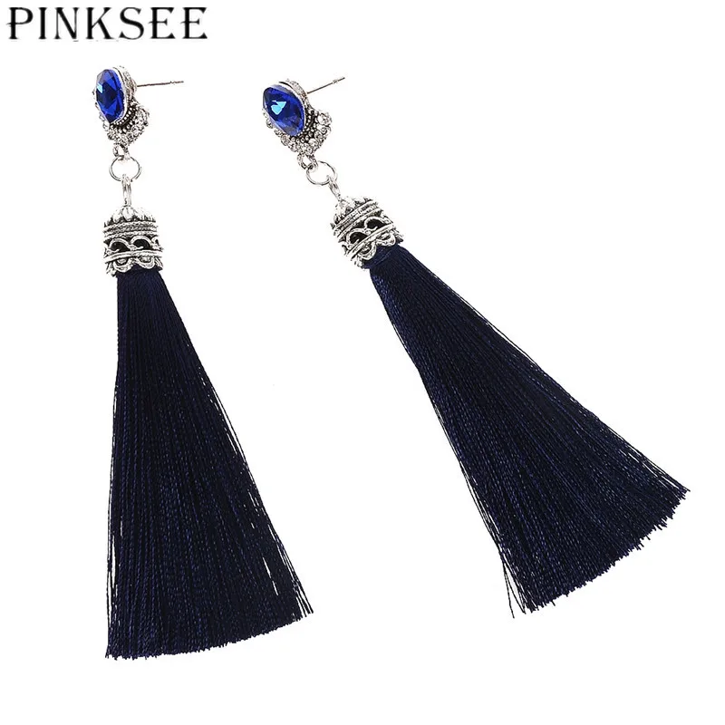 Pinksee 3 цвета Волокно длинной кисточкой Серьги Модные украшения 2017 богемский