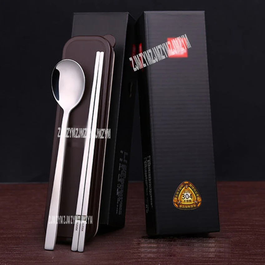 

Outdoor 304 stainless steel solid flat chopsticks spoon portable tableware travel student chopsticks spoon set long handle spoon