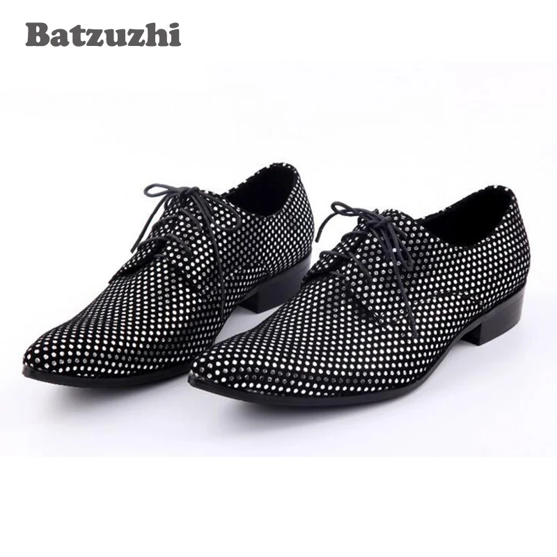 

Handmade Men Shoes Lace Up Oxford Crystal Men Dress Shoes Black Leather Men's Evening Party Wedding Formal Shoes Big Size 12