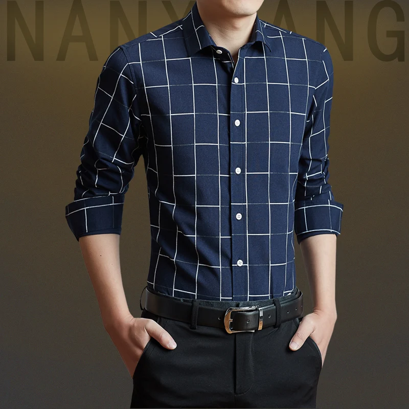 YeddaMavis синяя рубашка модная брендовая мужская одежда Slim Fit для мужчин с длинными