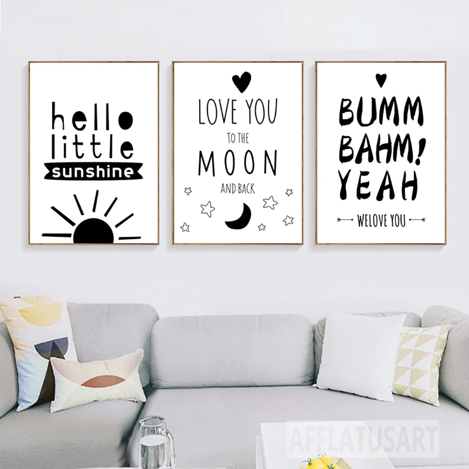 Картина на холсте Черно белая Hello Little Sunshine Скандинавская картина минимализм