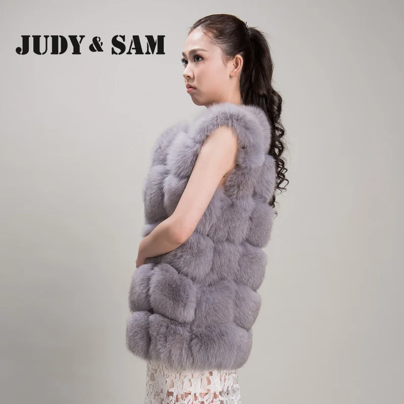 Высокое качество синий лисий мех жилет Винтаж натуральный пальто для женщин |