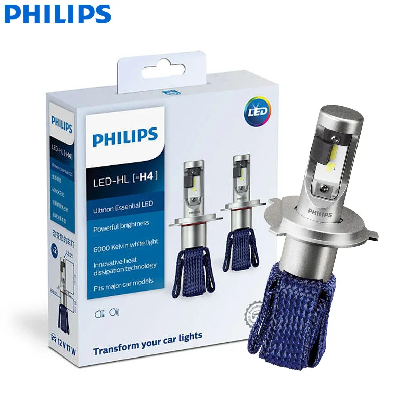 H4(9003) Philips Ultinon Эфирное светодиодный H4 H7 H8 H11 H16 HB3 HB4 H1R2 9003 9005 9006 9012 12V UEX2 6000 К авто фары Противотуманные огни(двойная - Испускаемый цвет: H4(9003)