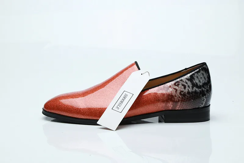 SHOOEGLE High Quality Men Patent Leather Shoes Snakeskin Italy Smoking Fashion Slip-on Loafers Business Dress | Обувь