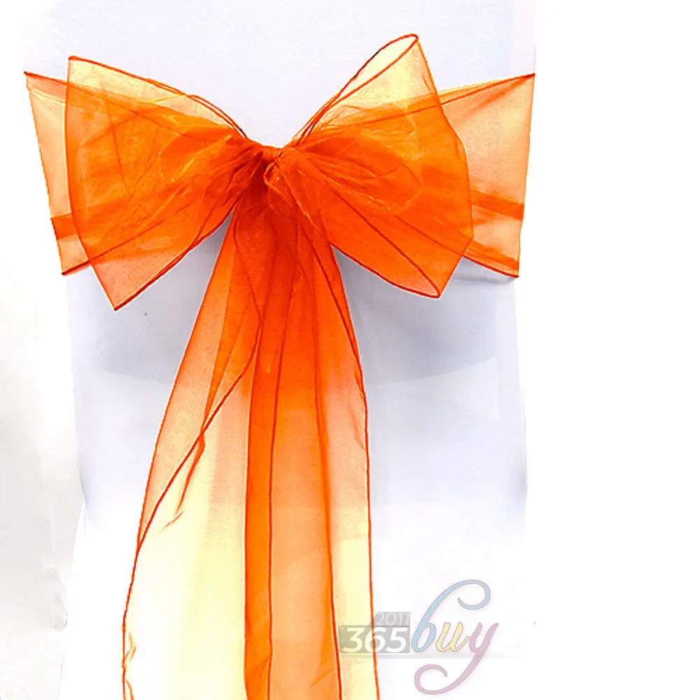 

[ Fly Eagle ] 10PCS Organza Chair Sashes Bow Wedding Party Cover Banquet cover sashes #17 Orange