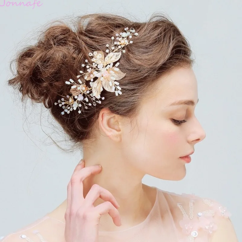 Jonnafe Boho золотые свадебные украшение на голову в виде листка Свадебная лоза шпильки цветок Для женщин Выходные туфли на выпускной Аксессуары для украшений для волос повязка на голову