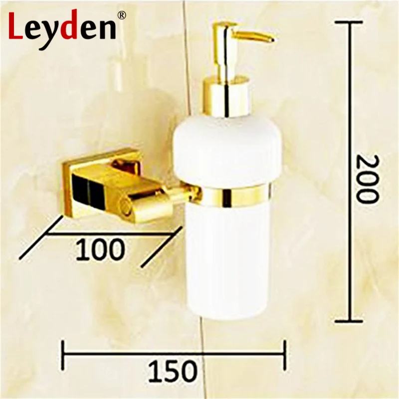 

Leyden Golden Liquid Soap Dispenser With Ceramic Container/Bottle Wall Mounted Brass Soap Dispenser Set Bathroom Accessories