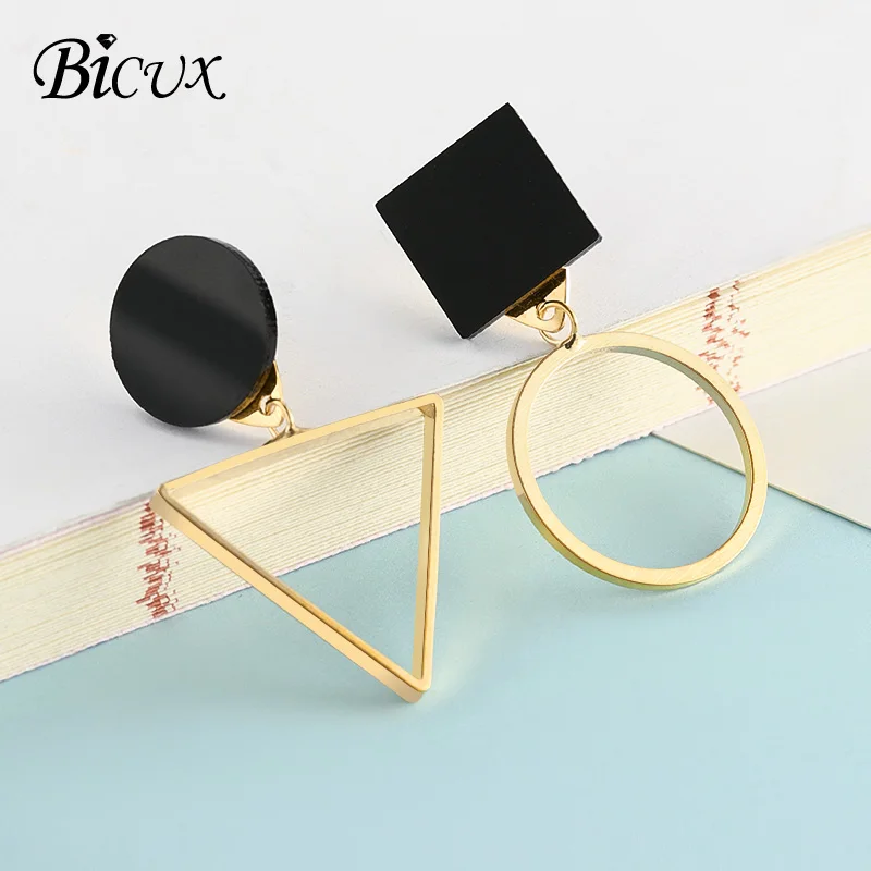 Gold BICUX корейские винтажные геометрические золотые серьги модные простые акриловые длинные висячие серьги для женщин ювелирные изделия - Окраска металла: Gold