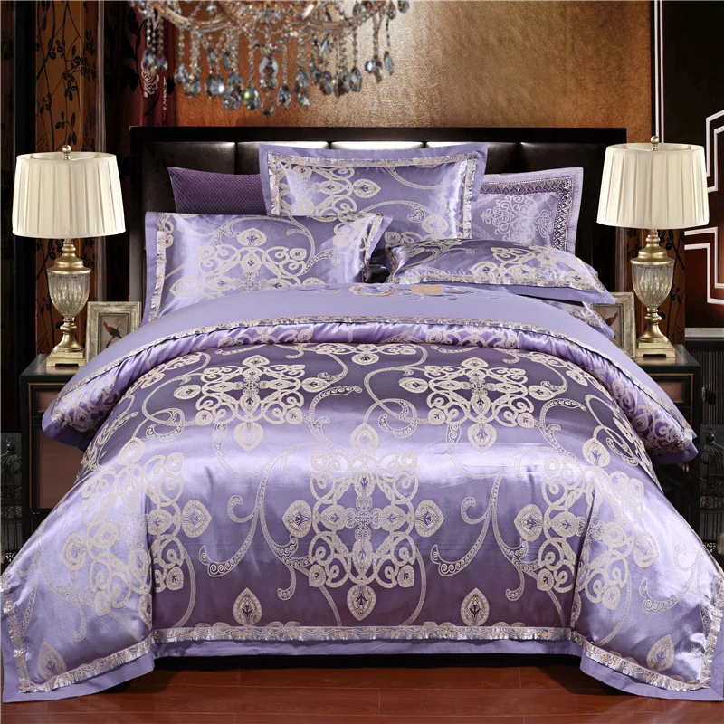 

4Pcs Luxury Satin Jacquard bedding sets Embroidery bed set double queen king size duvet cover bed sheet set pillowcase