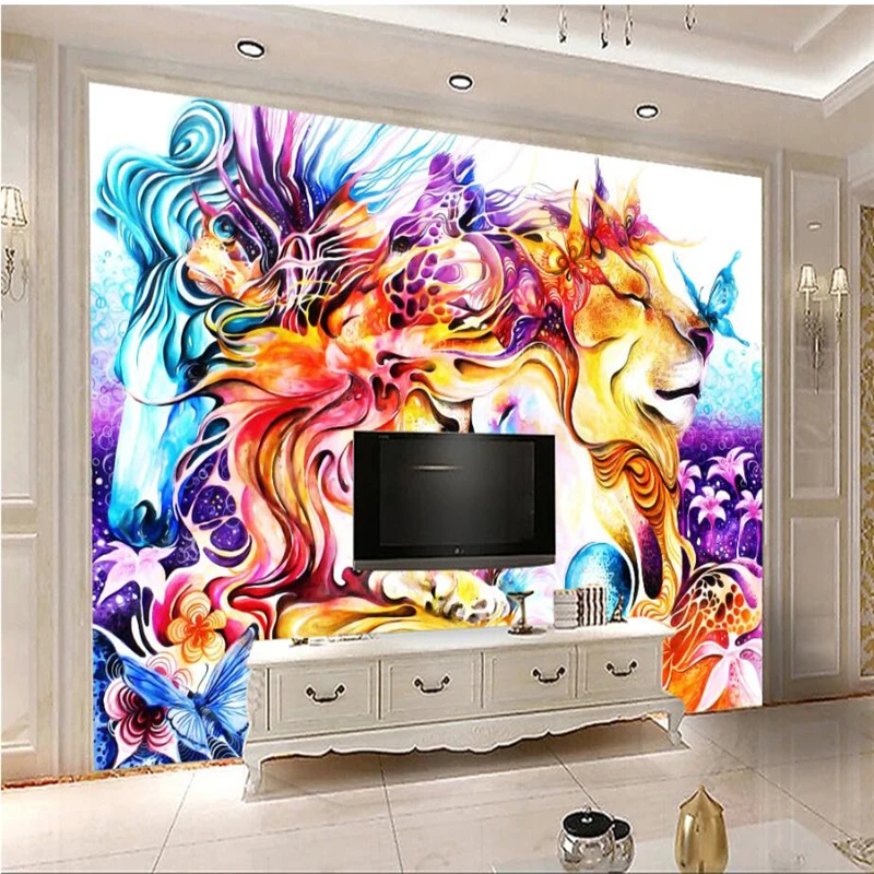 Современные скандинавские акварельные обои с изображением Льва художественный