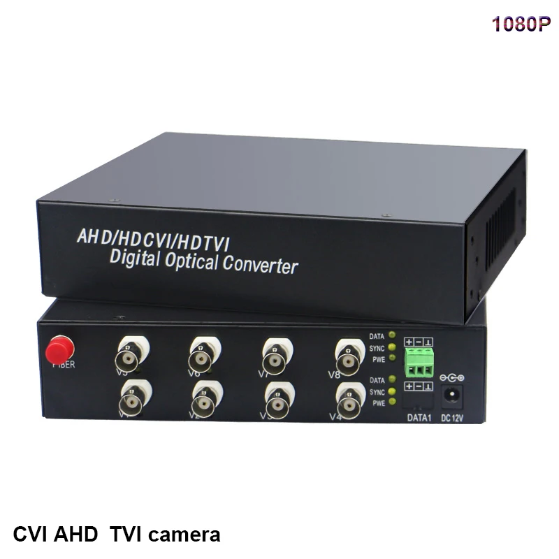 1080P HD video AHD CVI TVI Fiber optical converter 8 CH Video FC Optical  RS485 data transmitter receiver hikvision Dahua camera