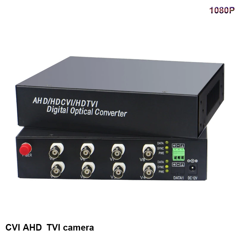 1080P HD видео AHD CVI TVI оптоволоконный конвертер 8 каналов FC Оптический RS485 передатчик
