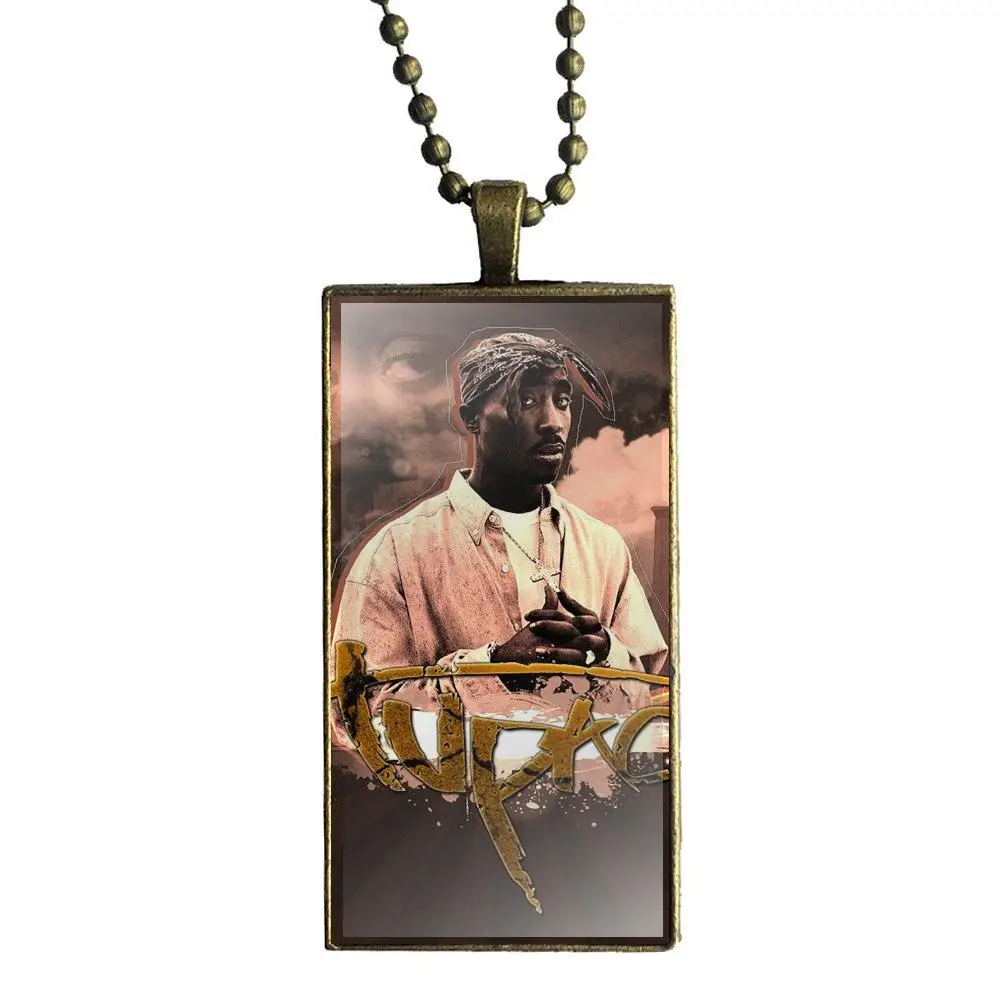 as picture Роскошная печать 2pac Tupac Shakur, модный стеклянный кабошон, подвеска, прямоугольное ожерелье, колье, ожерелье, ювелирные изделия для девочек, лучший подарок - Окраска металла: as picture
