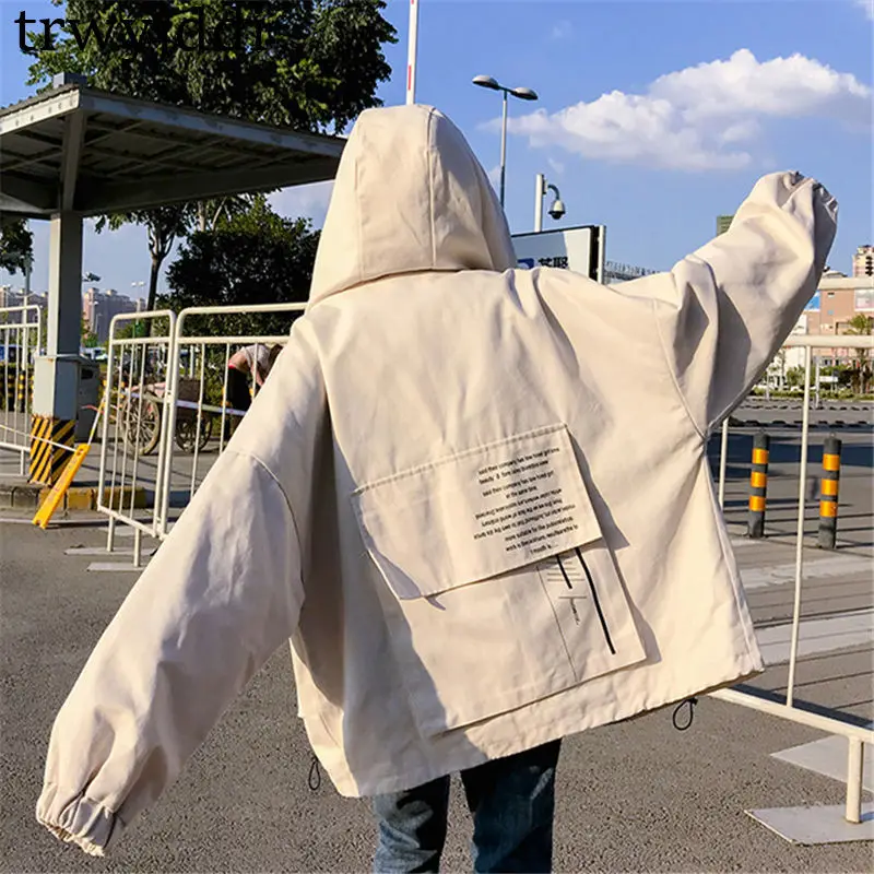 New Spring Autumn Jackets Women Korean Loose Large Size bf big pocket Hooded Windbreaker Female Harajuku Coat N371 - Цвет: apricot