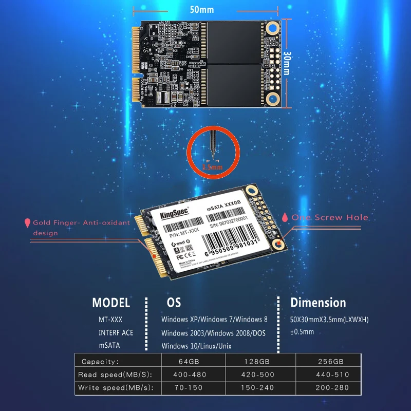 Внутренний жесткий диск KINGSPEC SATA3 MLC 32 ГБ/64 Гб/128 ГБ/256 ГБ Твердотельный накопитель