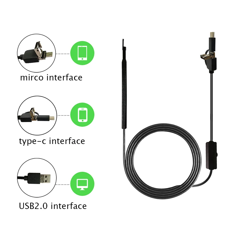 HD720P 3 в 1 ушной очиститель эндоскоп 5 мм 6 LED type c android USB визуальная Ушная ложка мини