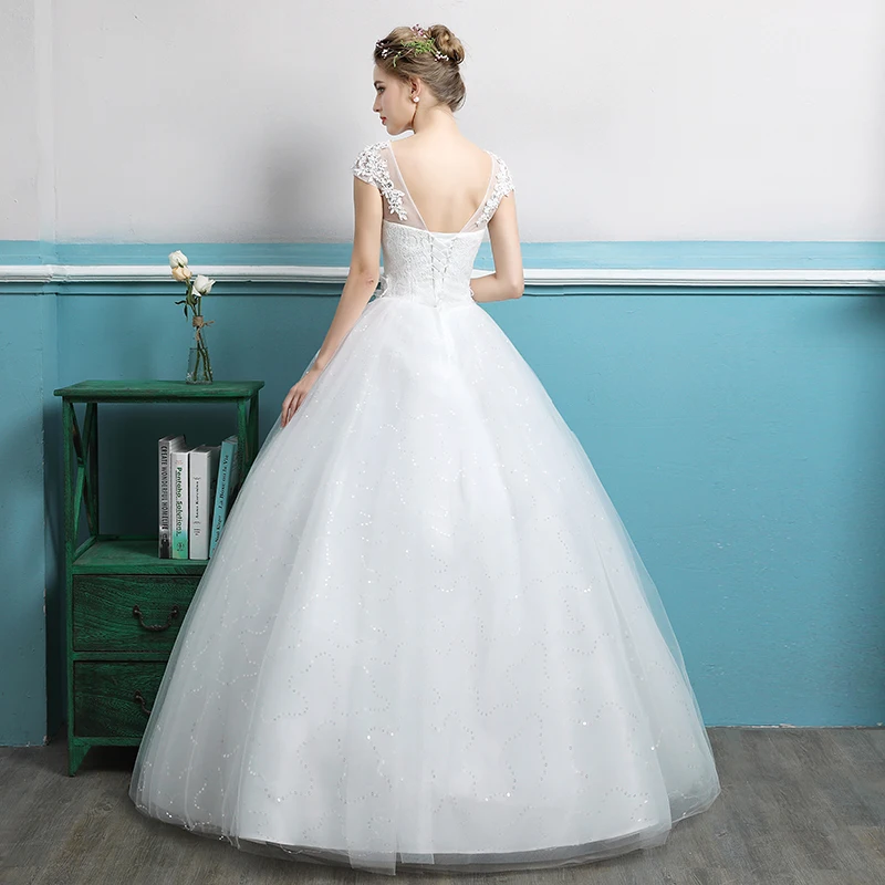 Elegant Scoop Neck Beading Lace Up Vestidos De Novia Crystal Backless A-line Maxi Wedding Dresses Robe Marriage Bridal Gowns | Свадьбы и