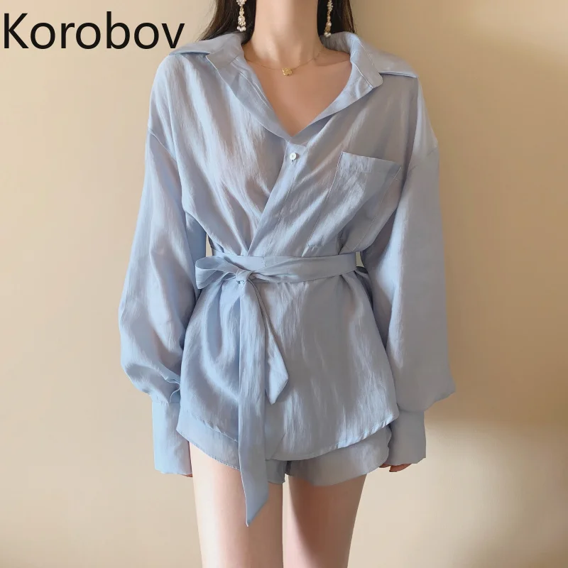 Korobov/корейские однотонные женские комплекты из двух предметов однобортные Блузы