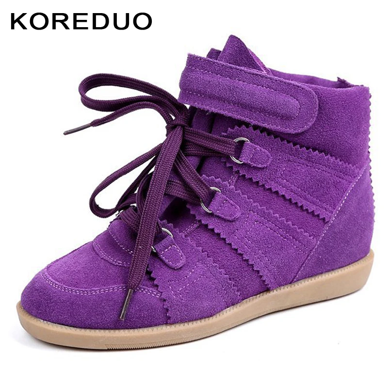 KOREDUO Women Purple Suede Leather Ankle Boots Female increased Platform short boots Hook Loop Sneakers Casual botas mujer ms | Обувь