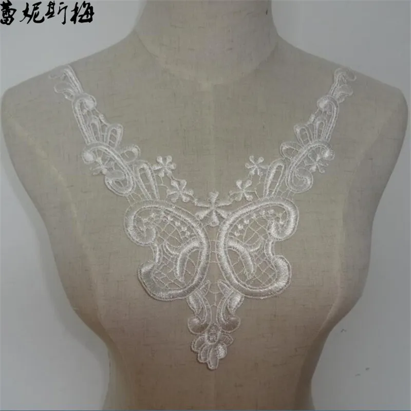 2pc High Quality Motif Applique Ivory Neck Neckline Collar Flower Venise Lace Trims Craft 26X25cm YL0048 | Дом и сад