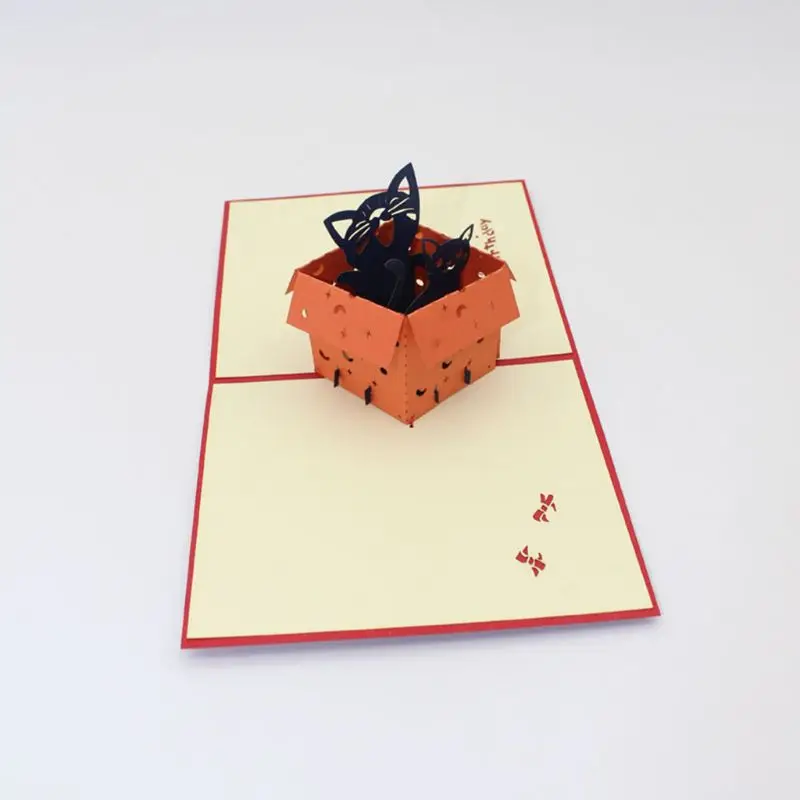 Ручная работа 3D всплывающий Кот скрытая в коробке поздравительная открытка с