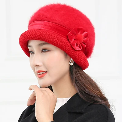 8 20 стилей,, Зимняя женская вязаная шапка Skullies с цветочным рисунком, супер Мягкая шерстяная шапка с кроличьим мехом, теплые шапки, женские Мешковатые Головные уборы, шапка - Цвет: 8