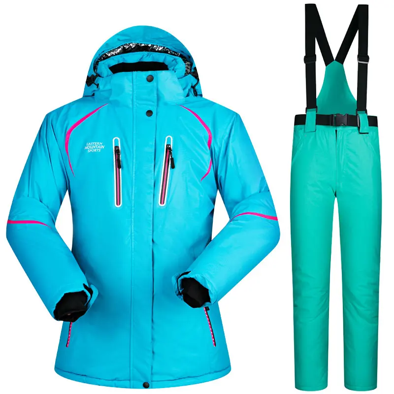 J And Mint green Женский лыжный костюм высокого качества, ветрозащитная непромокаемая теплая куртка для сноуборда и брюки, зимняя куртка для женщин для катания на лыжах - Цвет: J And Mint green