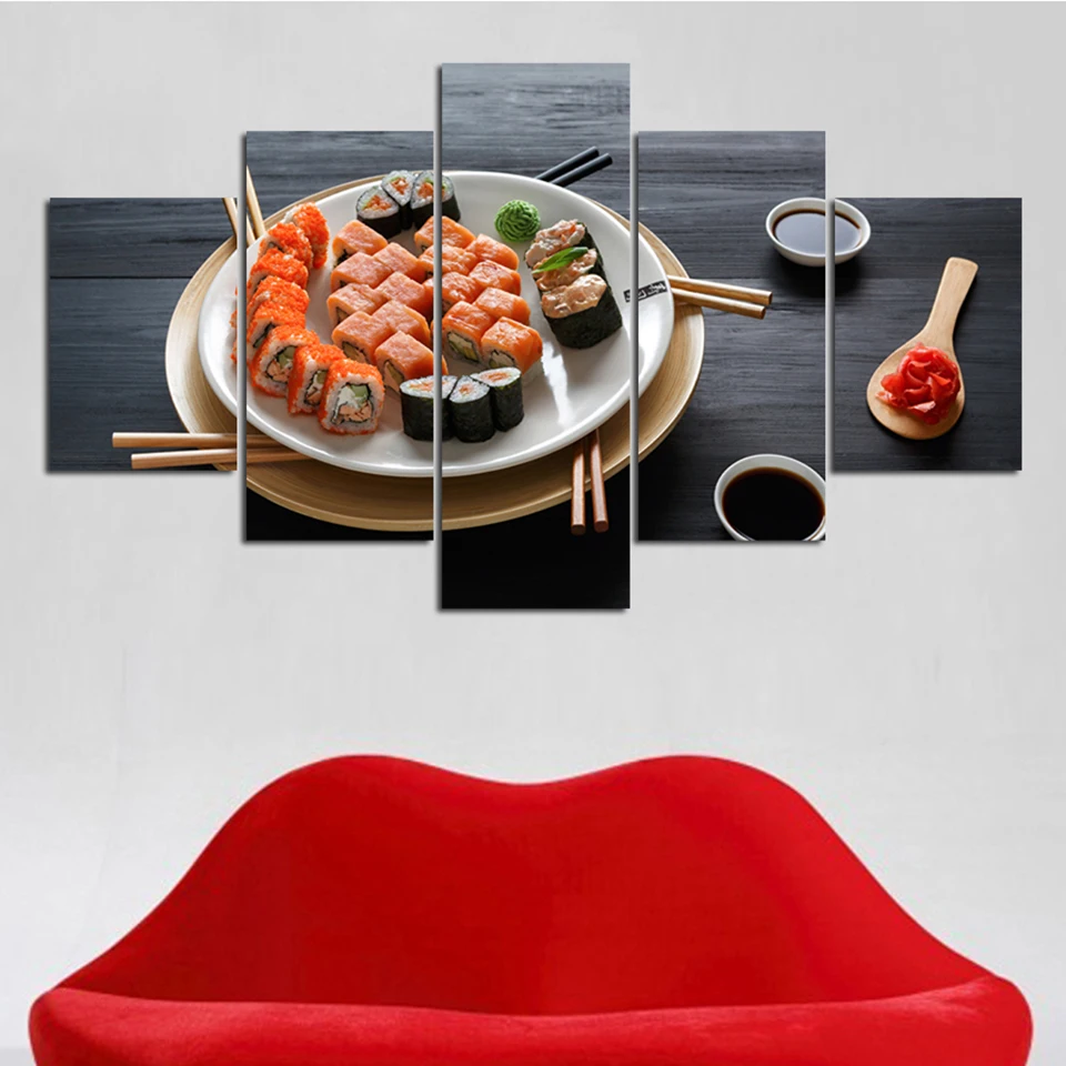 

Canvas Wall Art Pictures Living Room Home Decor Frame 5 Pieces Famous Cuisine Delicious Sushi Painting Modular HD Prints Poster