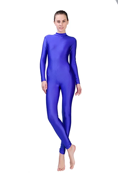 royal blue AOYLISEY женский черный комбинезон с длинным рукавом с имитацией шеи, балетный комбинезон из лайкры и спандекса, цельная танцевальная одежда для мужчин, костюмы зентай - Цвет: royal blue