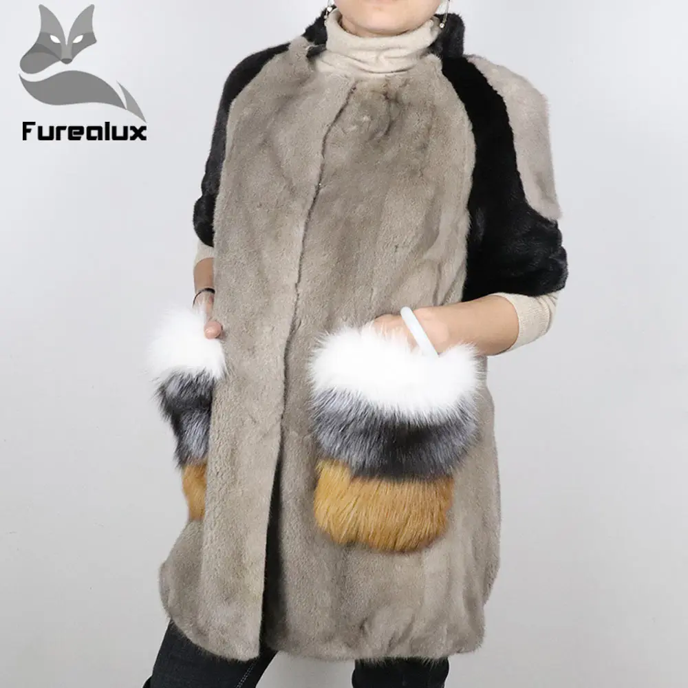 Женская шуба из 2019 натурального меха норки Furealux Длинная зимняя для отдыха |