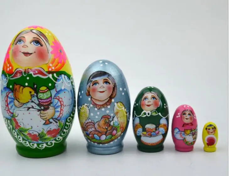 5pcs Wooden Matryoshka Doll Hand Painted Craft Kids Russian Nesting Dolls Braid Cartoon Traditional | Игрушки и хобби
