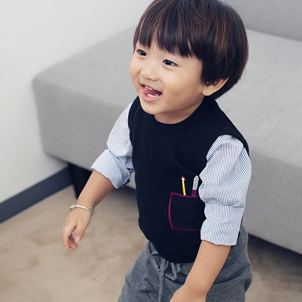 Детский Повседневный Стильный вязаный жилет свитер без рукавов для мальчиков