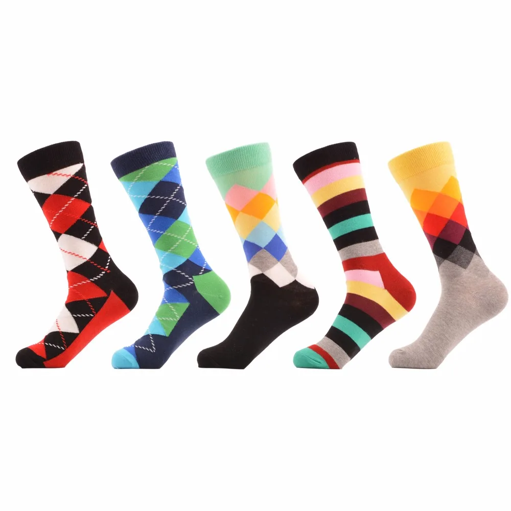 SANZETTI 5 pairs/lot Gift Box Colourful Men's Combed Cotton Classic Geometric Pattern Causal Trendy Streetwear Funny Crew Socks | Мужская