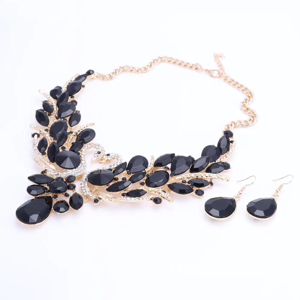 Fashion Crystal Bridal Jewelry Sets Double Swan Gold Color Women Gift Party Wedding Prom Necklace Earring Accessories | Украшения и