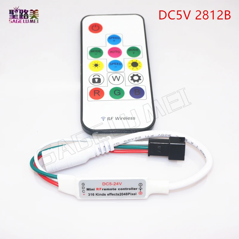 DC5V ws2812b ws2813 DC12V 2811 Цифровой RGB полосы ленты светодиодный контроллер 14Key РЧ