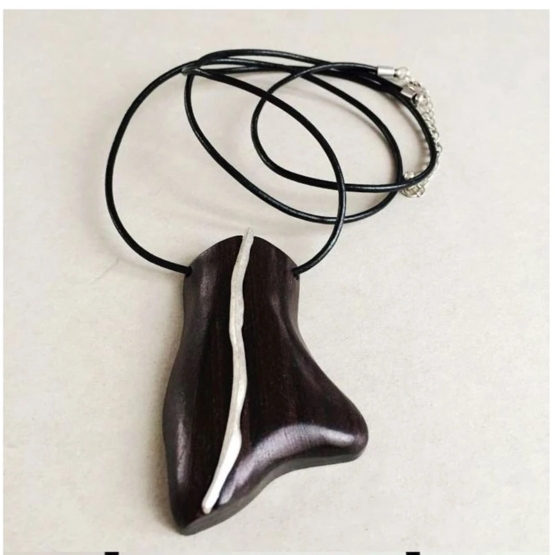 Ethnic Ebony Wooden Pendant Necklace Black Leather Minimalist Wood For Women Vintage Natural Jewelry | Украшения и аксессуары