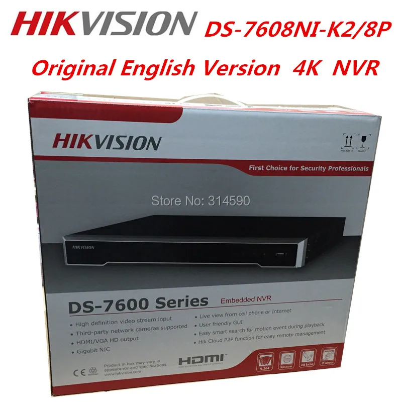 EMS Бесплатная доставка Hikvision английская версия ds-7608ni-k2/8 P 4 К NVR Поддержка H.265 2 SATA и