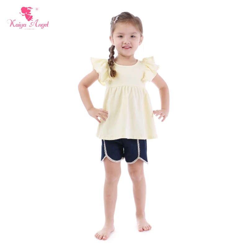 

Kaiya Angel Chlidren Summer Style Clothing Set Ruffle Dress Tops + Lace Elastic Shorts Toddler Girls Boutique Outfits Wholesale