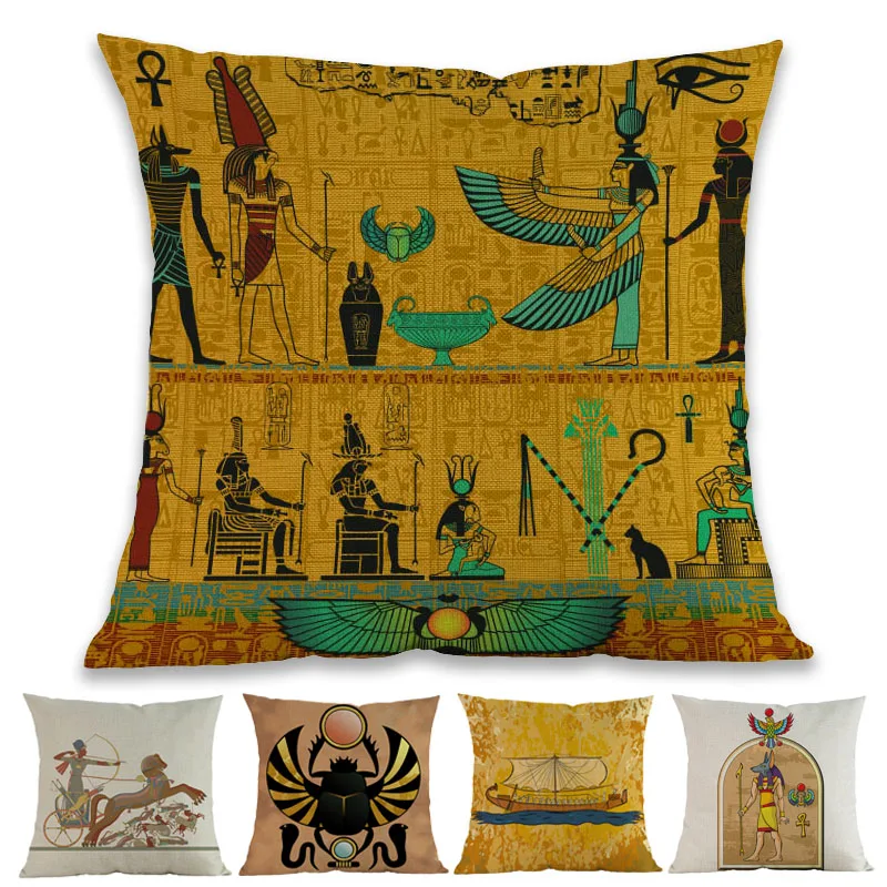 

Ancient Egypt Sun God Anubis Khepri Pictograph Symbols Pharaoh Ramses Papyrus Pillow Case Home Sofa decoration Cushion Cover