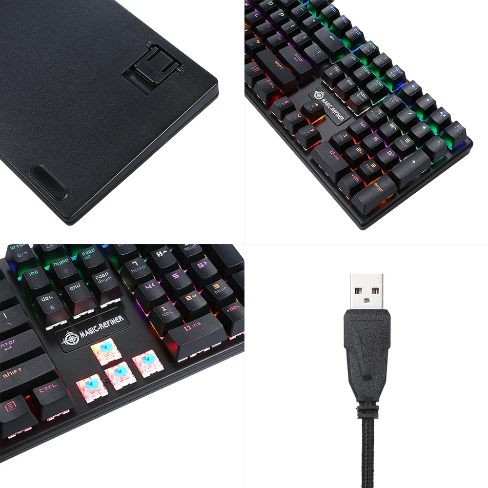 Игровая клавиатура, имитация механической клавиатуры, 87/108 клавиш, USB кабель, синий переключатель, подсветка, русская геймерская клавиатура для компьютера